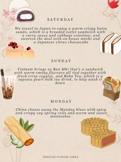 A glimpse into my 'Asia Week' menu, where I explored the flavours of Japan, Vietnam, and China with dishes like katsu sando, banh mi, and sweet mooncakes.