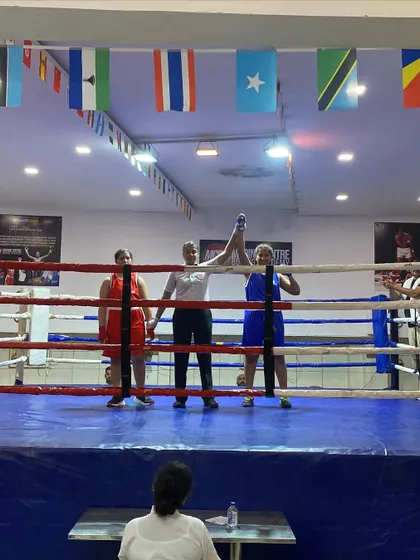 Victory in the ring. One of our talented female boxers is declared the winner at a local tournament. We train our fighters to be technically sound and mentally prepared for any opponent.