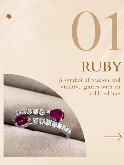 This ruby ring, a symbol of passion and vitality, ignites with its bold red hue. It is a piece for the woman who is not afraid to make a statement.