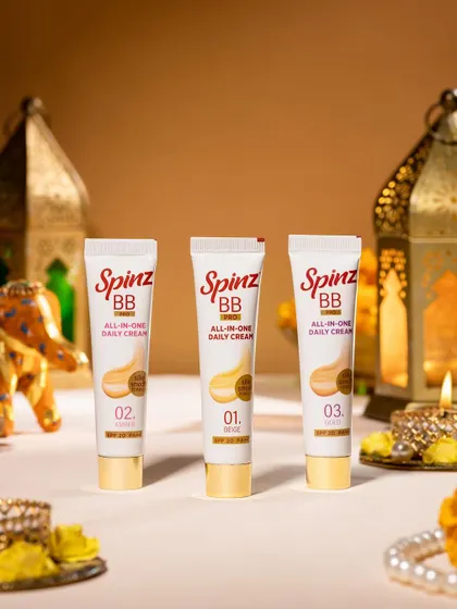 A festive-themed shot for Spinz BB cream, using traditional lanterns and warm lighting to create a celebratory mood. This is great for seasonal marketing campaigns.