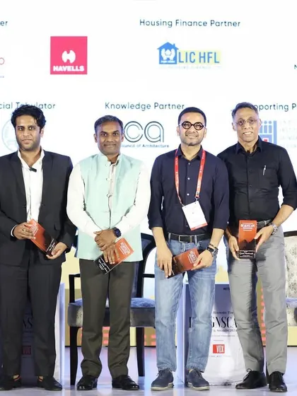 A group photo with fellow panelists at the ET DesignScape summit. It was a privilege to share the stage with such esteemed colleagues to discuss the evolving landscape of architecture.