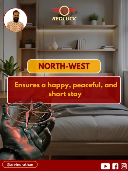 The ideal location for a guest room is the North-West. This direction is governed by the element of air and movement, which ensures that guests have a happy and peaceful stay but also a timely departure, preventing them from overstaying their welcome.