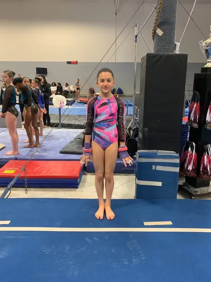 This young athlete from our Xcel Gold team is ready for her turn to compete at the sectional qualifier.