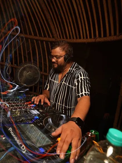 A long exposure shot capturing the movement and energy of a night in Goa.