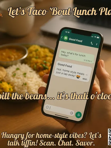 Lunch planning is now as easy as sending a text. This image shows our app in action, making it simple to order a delicious, home-style thali for your midday meal.