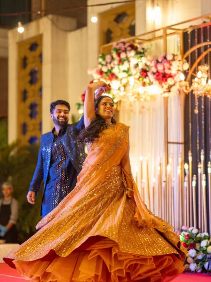 A candid moment from a Sangeet performance in Lonavala. I work with choreographers and photographers to ensure every twirl and glance is captured beautifully.