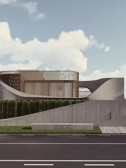 This render for our Celestia project in Ludhiana showcases a two-faced elevation with a fluid, louver-inspired design. The home is designed to have a distinct character from every angle, blending modern Indian elements with a neutral palette.