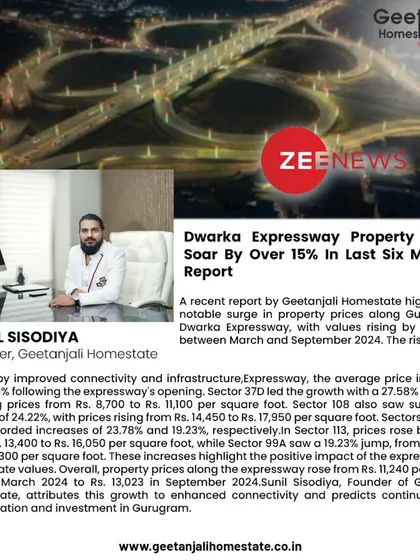 Zee News reports on our findings that property prices along the Dwarka Expressway have soared by over 15% in six months. This media coverage amplifies our data-driven insights for a wider audience.