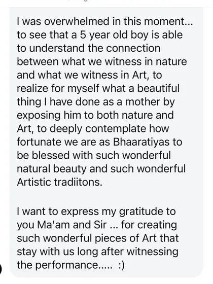 The final part of the beautiful message. We are so grateful for creating pieces of art that stay with people long after the performance is over. It is a blessing to be able to share these traditions.
