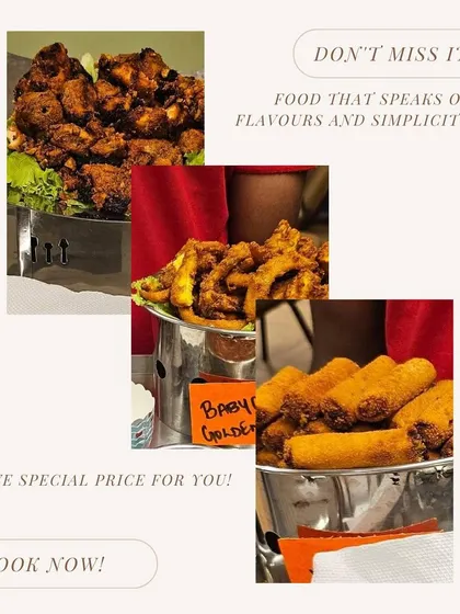 A collage of our special priced starters, including chicken fry, baby corn golden fry, and spring rolls.