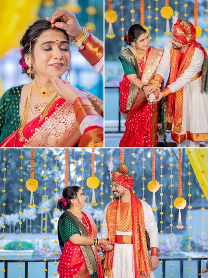 The emotional moment of applying sindoor and other key rituals from a traditional Maharashtrian wedding.