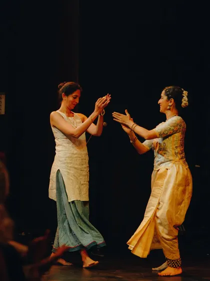 In our production 'Mandala', poetry, music, and dance are equal partners. Here, we are seen in a moment of interaction, bringing a poem by Kabir to life on stage.