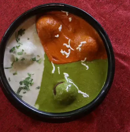 For those who love variety, I present the Veg Guldasta. This signature dish features vegetable koftas served in a unique combination of three different flavourful gravies, showcasing the creative side of my kitchen.