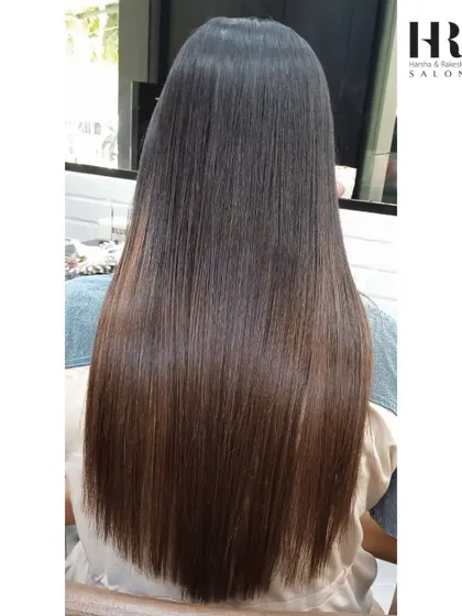 A perfect finish after a Hair Botox treatment, showing smooth, straight hair with a healthy gloss.