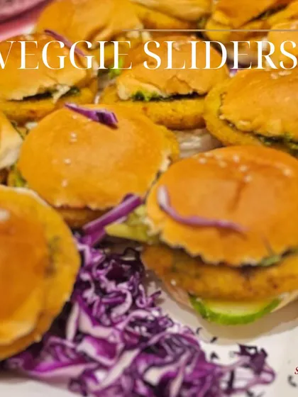 A close-up of my veggie sliders, a healthy and delicious delight for any special event. These are a huge hit at kids' parties.
