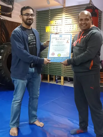 Congratulations to Druhin Grover on his promotion to 1st Dan Black Belt in Kickboxing, qualifying him as a full-time instructor.