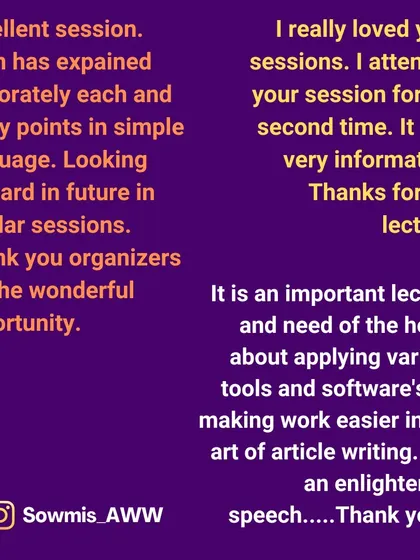 A collage of positive feedback from our final webinar of the year. Comments like "enlightening speech" and "very informative" are what motivate me.
