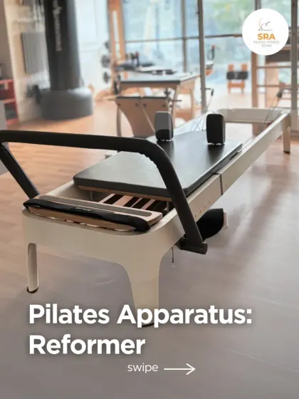 This is the Pilates Reformer, one of the most popular pieces of apparatus in our studio. Its low-impact design is gentle on the joints, making it excellent for both strength training and rehabilitation.