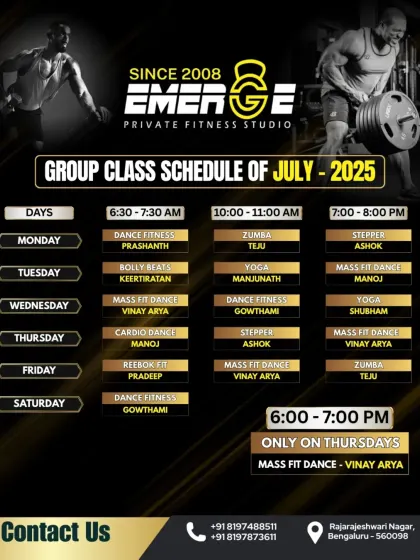Your July 2025 schedule is here. Join our power-packed group classes, from Zumba and Dance Fitness to Reebok Fit and Yoga, all week long.