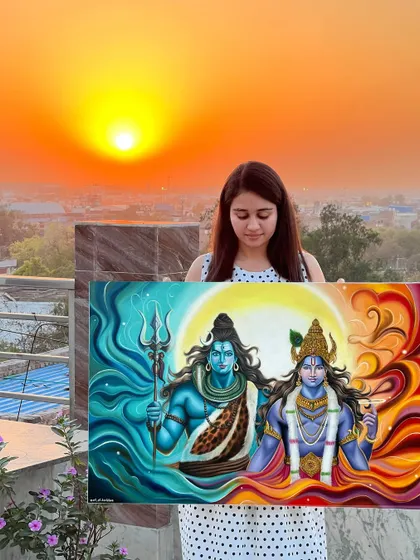 Another view of the Hari-Hara painting against the setting sun.