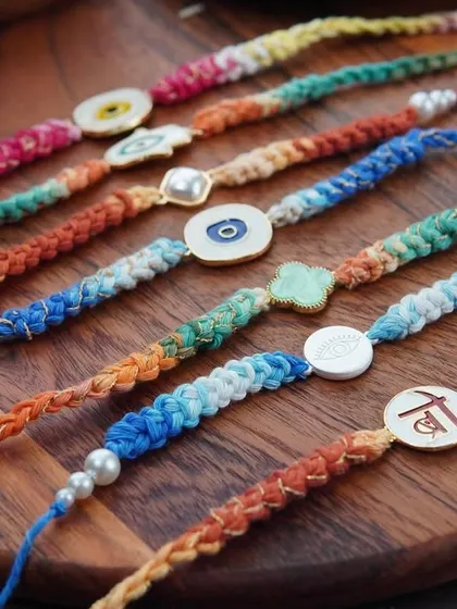 Another look at the variety in my charm rakhi collection.