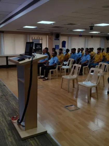 A teacher from my Yogavijnana team guides a meditation session at Volvo. We provide comprehensive programs that cover physical postures, breathing, and mindfulness.