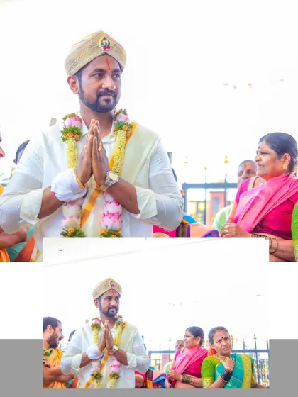 The groom in a moment of prayer during his wedding ceremony. I capture both the grand moments and the quiet, spiritual ones.
