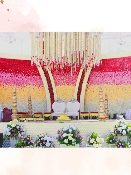 A timeless and classic wedding mandap. The gradation of flowers and open design makes the entire setup feel airy and ethereal, focusing on intricate details for your big day.