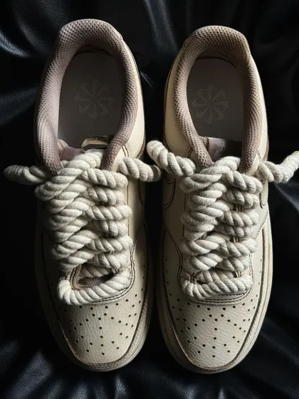 A pair of Nike Court Visions with a coffee-themed colorway and unique rope laces.