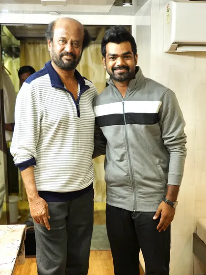 A cherished memory with the one and only superstar, Rajinikanth sir. This photo was taken in his caravan during a shoot, a moment that reminds me how far I've come.
