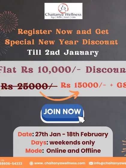 We are offering a special New Year discount on our Prenatal and Postnatal Yoga Teacher Training Course. Register now to get a flat Rs 10,000 off the course fee.