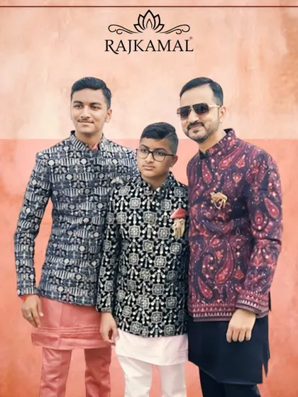 It brings me immense joy to see my clients celebrate their special moments in my creations. Here is a happy client family, with the groomsmen and family members styled in a coordinated selection of my Indo-Western jackets and kurtas.