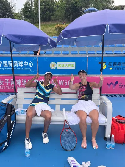 The winning team. Rutuja Bhosale and Paige Hourigan after securing another ITF doubles title. Their chemistry and powerful play were unstoppable throughout the tournament.