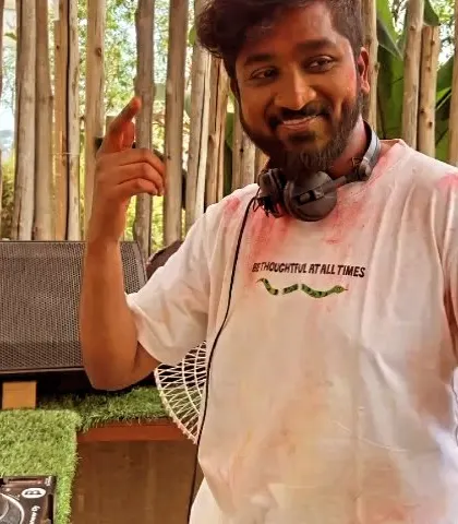 A close-up shot from the Holi event. The joy and energy of the festival are written all over my face.
