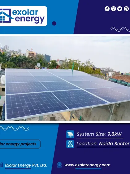 Here is a 9.8 kW system we installed in Noida Sector 12. The panel array is positioned to capture optimal sunlight, ensuring the homeowner gets the best possible return on their investment.