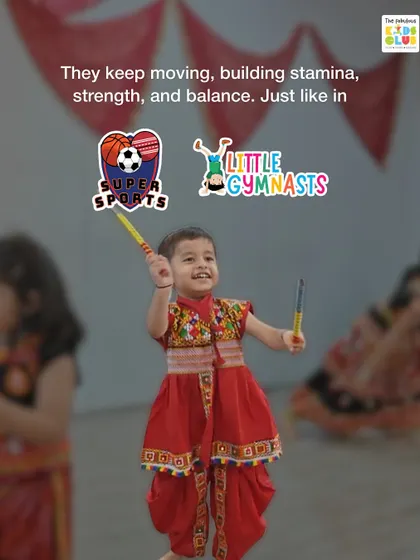 Even our festival celebrations are active! During Navratri, the kids don't just dance; they keep moving, building stamina, strength, and balance, just like they do in our Super Sports and Little Gymnasts classes.
