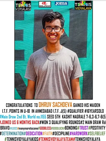 Dhruv Sachdeva gaining his maiden ITF points in the U-18 category in Ahmedabad.