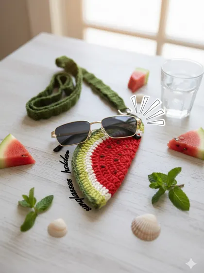 Say hello to summer with this super cute watermelon sunglasses holder! It's a stylish sling that keeps your shades safe and your hands free. I designed this to be both practical and a fun statement piece for your sunny day outfits.