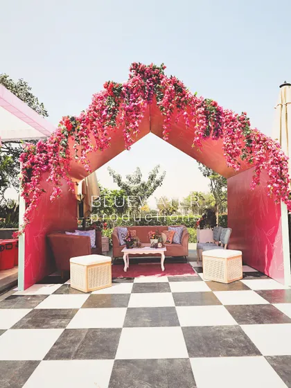 The bold pink and black and white of the cabana lounge make for a striking visual statement.