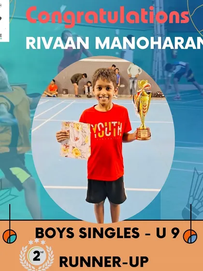 A fantastic first achievement for Rivaan, securing 2nd place in the Under-9 Boys Singles. I am extremely happy to see his hard work translate into success.