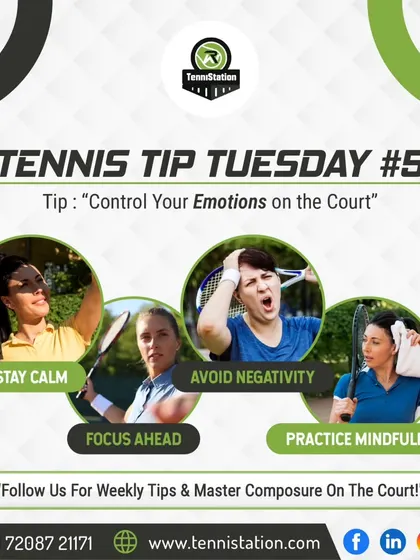 Control your emotions on the court. Our weekly tips guide players to stay calm, avoid negativity, focus on the next point, and practice mindfulness to master composure under pressure.