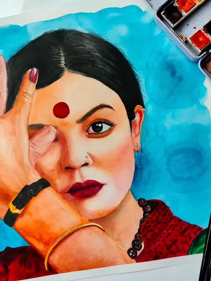 A watercolor portrait of Sushmita Sen from her role in "Taali." Her powerful performance inspired me to capture her expression.