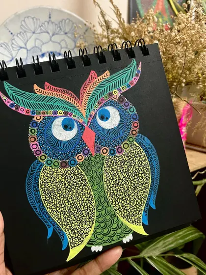 The completed owl doodle, a reminder to be wise and reflective.