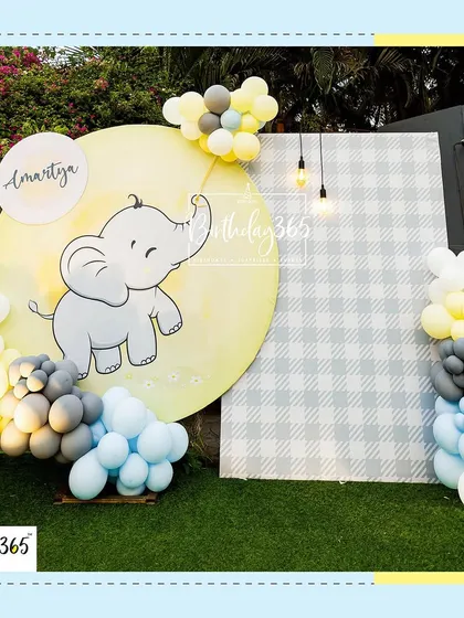 A duplicate of image 262, a modern and cute photo backdrop with an elephant illustration.
