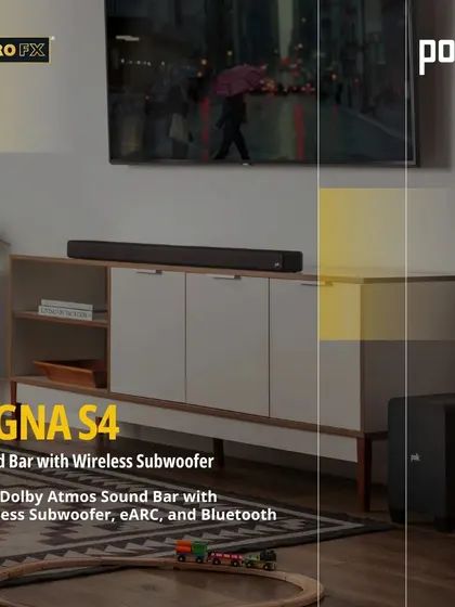 The Polk Signa S4 soundbar with wireless subwoofer offers true Dolby Atmos, eARC, and Bluetooth connectivity. It is a complete, easy to set up system for immersive sound that enhances any TV.