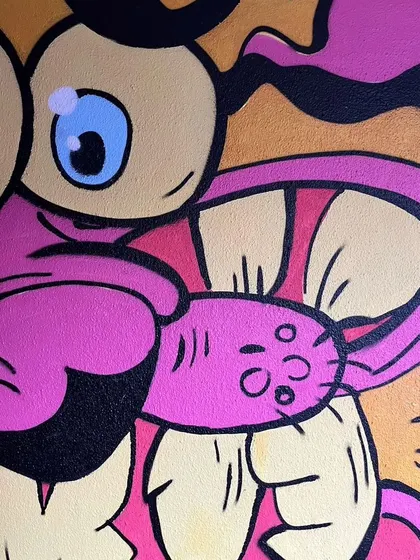 A sneak peek of the Courage mural in progress. I love using pink, and this character was the perfect excuse.