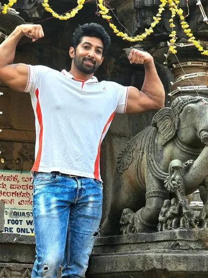 Flexing at a temple. Strength and spirituality can go hand in hand.