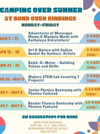 An overview of our "Camping Over Summer" schedule, showcasing a diverse and engaging lineup of camps. From storytelling adventures to STEM labs and phonics bootcamps, we had something for everyone.