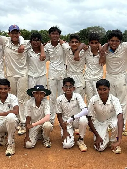 The Alpine Public School team, composed of our players, after a comprehensive 132-run win in the KSCA Cup Under-16 tournament.