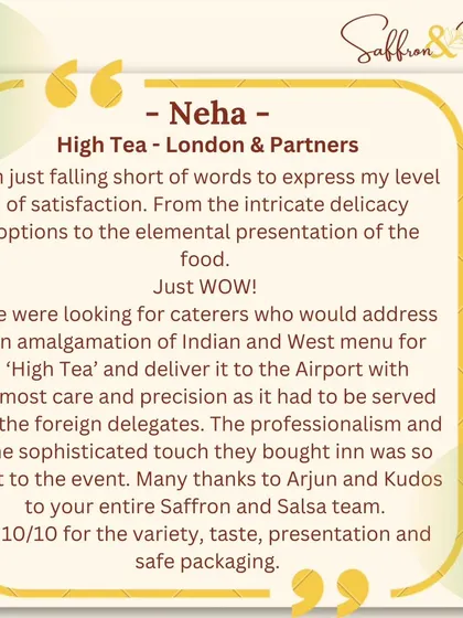 This is one of the best testimonials we have received. We were tasked with creating a high-tea menu for foreign delegates, and we are proud to have delivered with professionalism and a sophisticated touch.